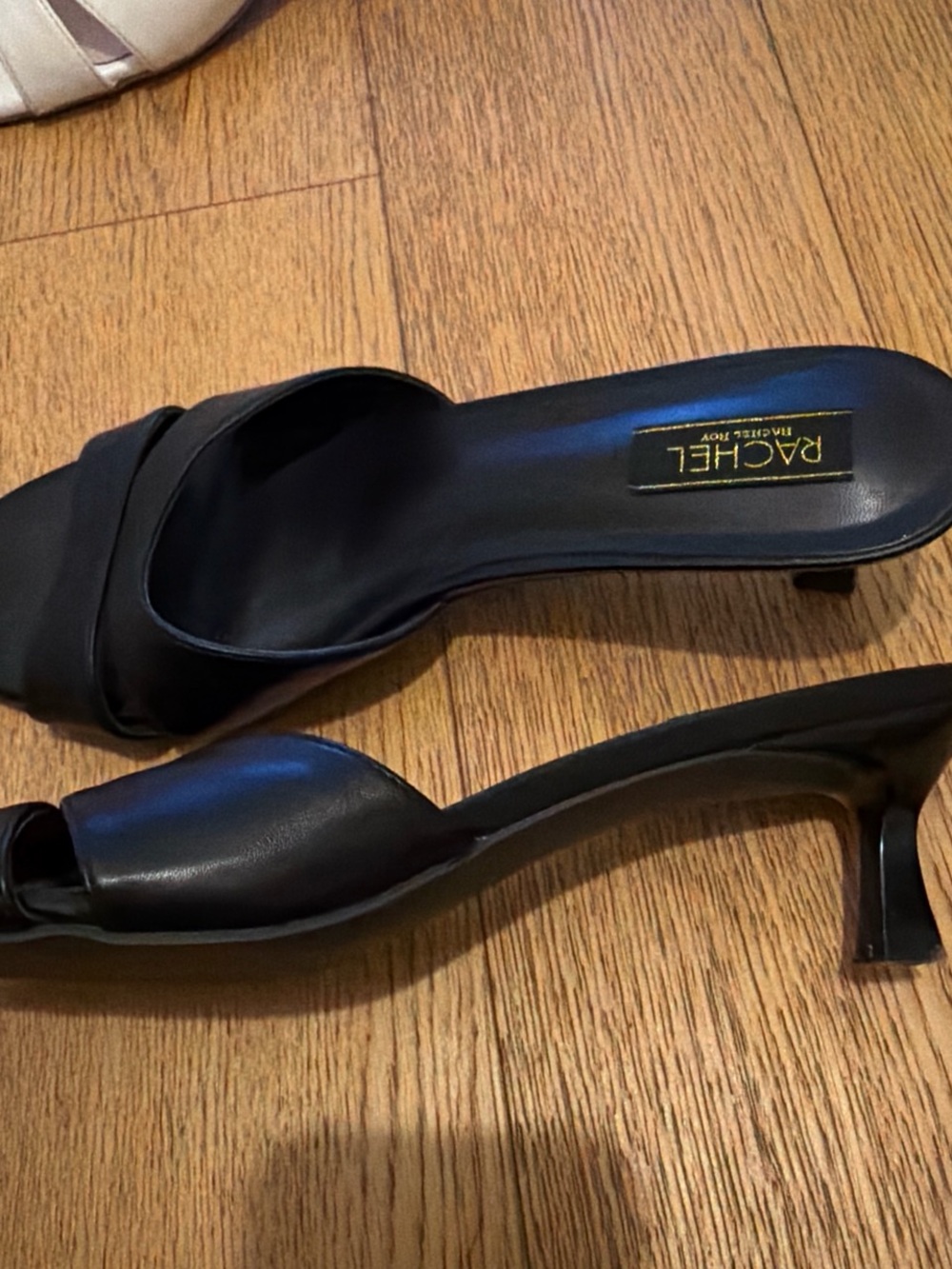 RACHEL Rachel Roy Black Open-Toe Slip-On Kitten Heel Mules